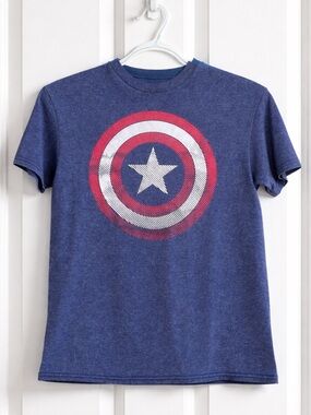 Marvel Captain America Boys Small Graphic Tee Blue Shield Logo Superhero Shirt